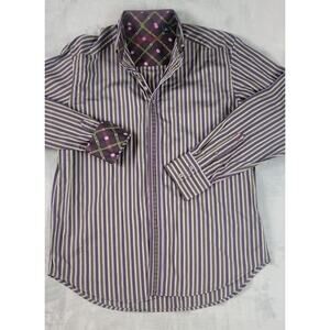 Robert Graham Mens Large Long Sleeve Flip-Cuff Button Shirt striped brown pink